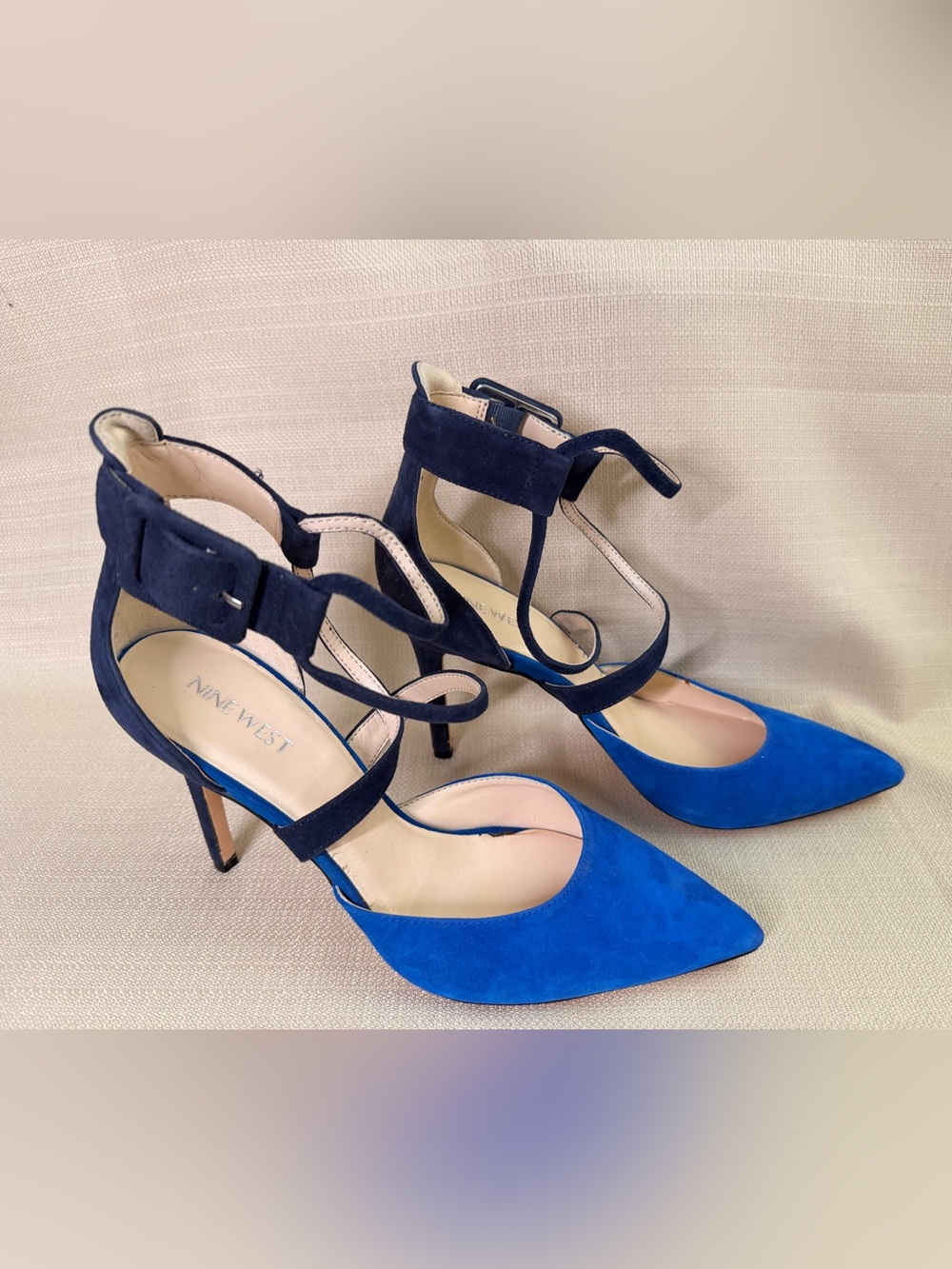 Nine West Two-Tone Blue Suede Pointed-Toe Strappy High Heel - Picture 5 of 9